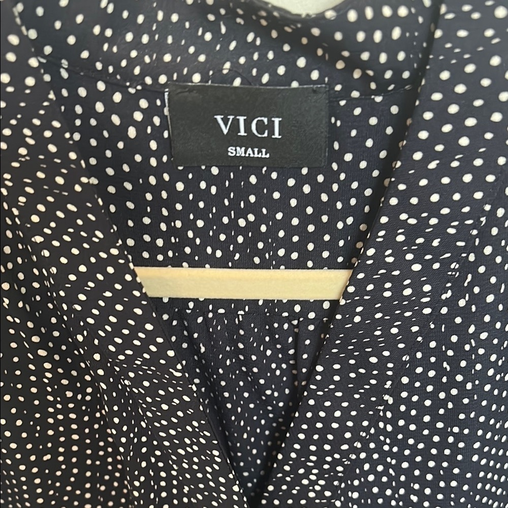 Vici Black Polkadot Sleeveless Top with Mandarin Collar - Picture 2 of 2